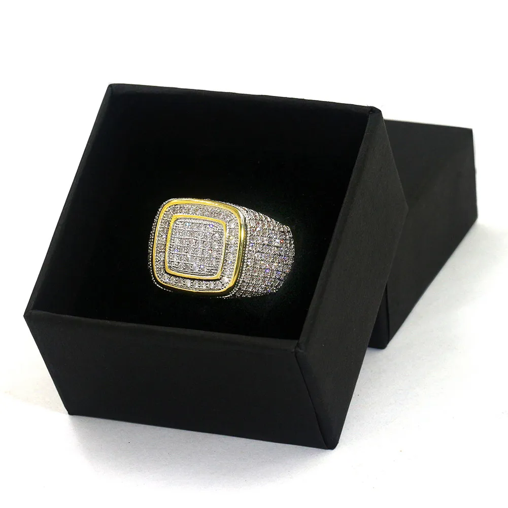 2020 Hiphop CZ Ringen Voor Heren Volledige Diamond Square Hip Hop Ring Vergulde Jewelries 227g