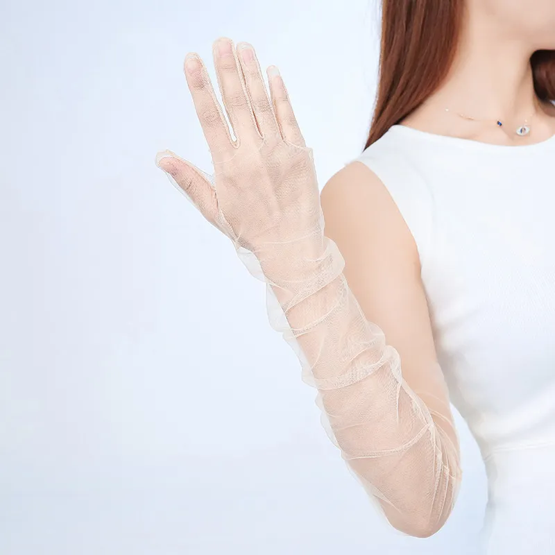 Summer Women Ultra-Thin Sunscreen Driving Glove Hallowe 70 cm Sexiga spetshandskar Mesh Garn Long Full Finger Touch Screen Gloves1183G