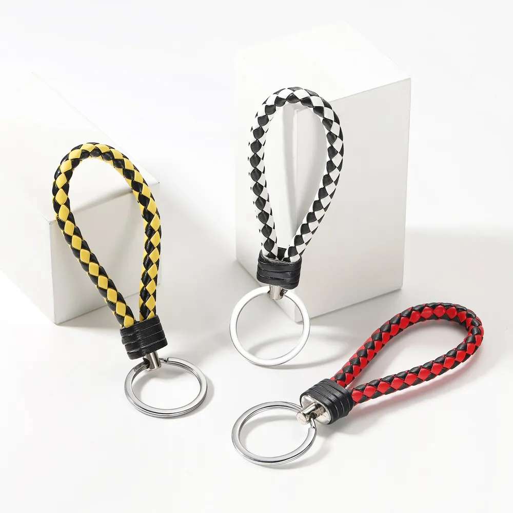 Mode gevlochten lederen touw handgemaakte sleutelhanger lederen sleutelhanger ringhouder voor autosleutelhangers mannen vrouwen Keychains235E