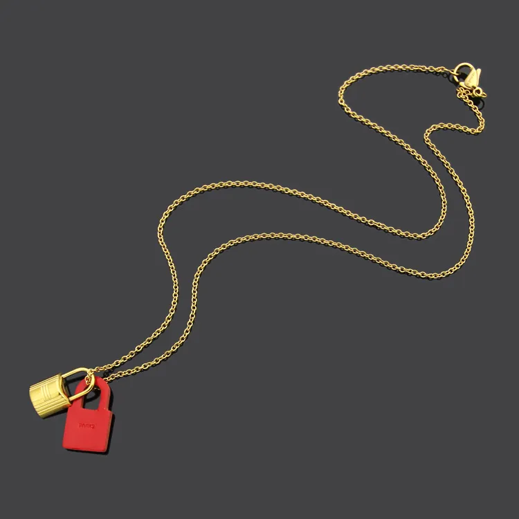 Top quality 316L Titanium steel H letter hanging black red orange yellow leather lock necklace couple necklace Christmas gift7633538