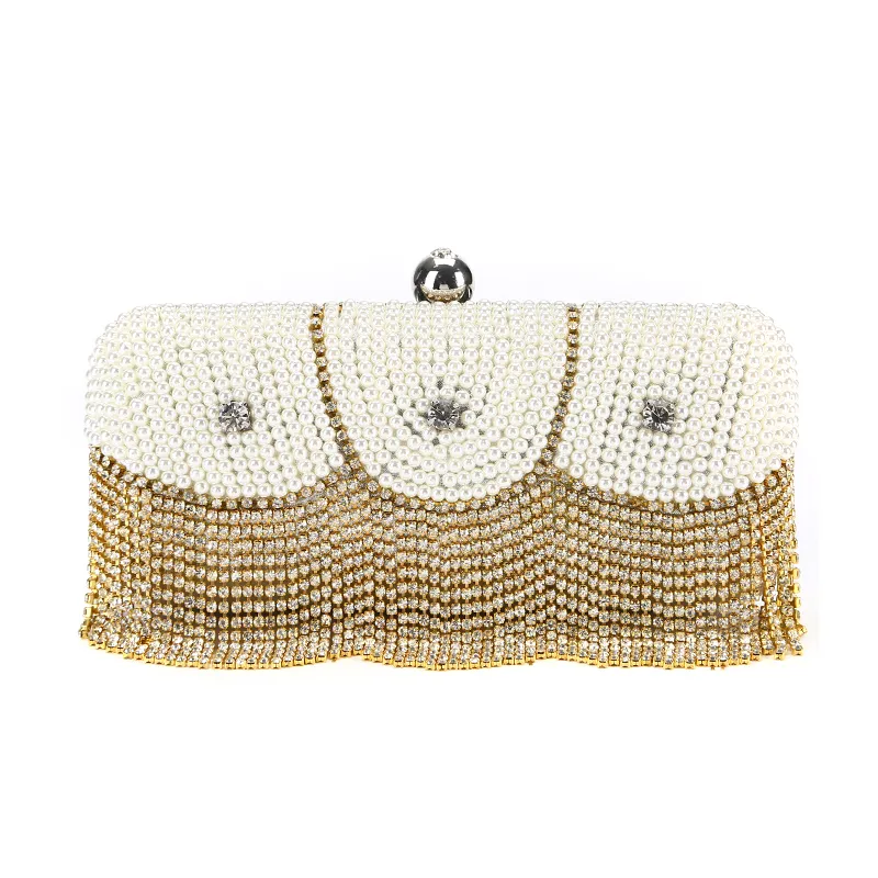 Factory Retailll entièrement marque tout nouveau sac de soirée perlé Wogue Diamond With Satin Pu pour le banquet de mariage Porm277K