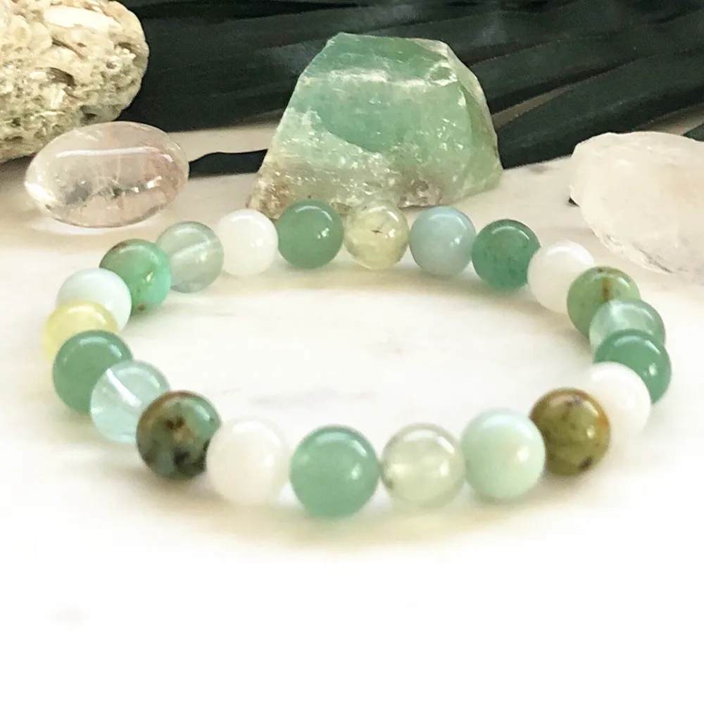 MG0874 NY DESIGN GRÖN AVENTURIN PREHNITE ALBET KVINNA Afrikanska Turquoise Moonstone Energy Power Armband2307