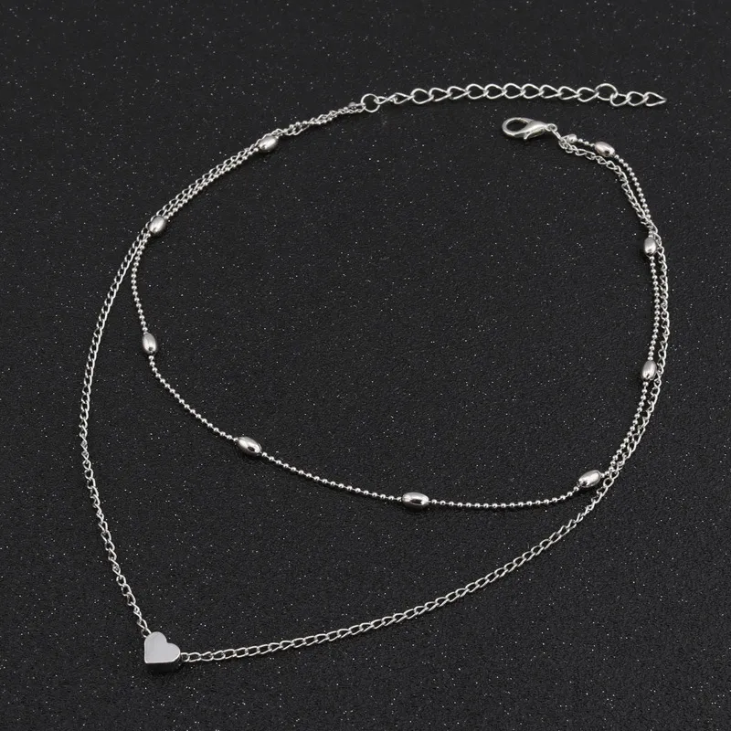 Femmes coeur pendentif collier multicouche clavicule amour coeur réglable collier multicouche chaîne collier ras du cou pour les femmes