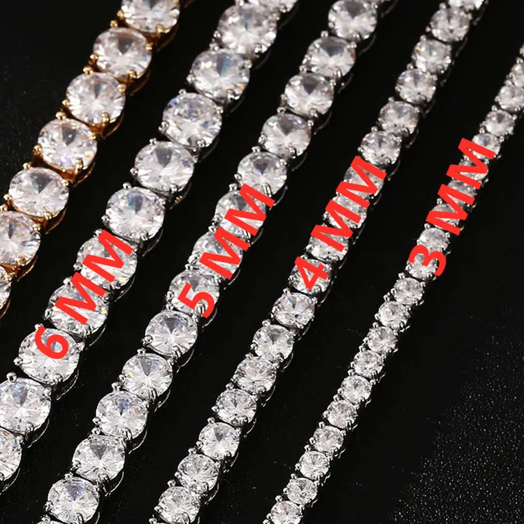 3 4 5 6mm 1 Row Cubic Zircon Tennis Bracelet Gold Silver Color Iced Out Mens Fashion Jewelry229V