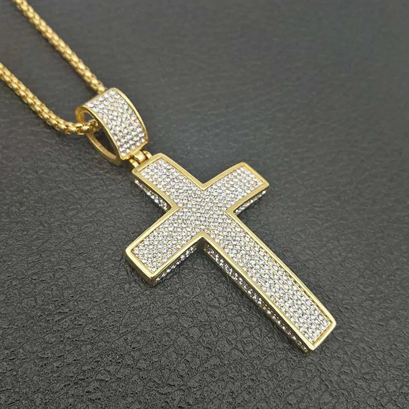 316L en acier inoxydable Hip Hop Punk bijoux grande croix cubique zircone pendentif collier hommes femmes Street Dance Rock rappeur accessoires 185z