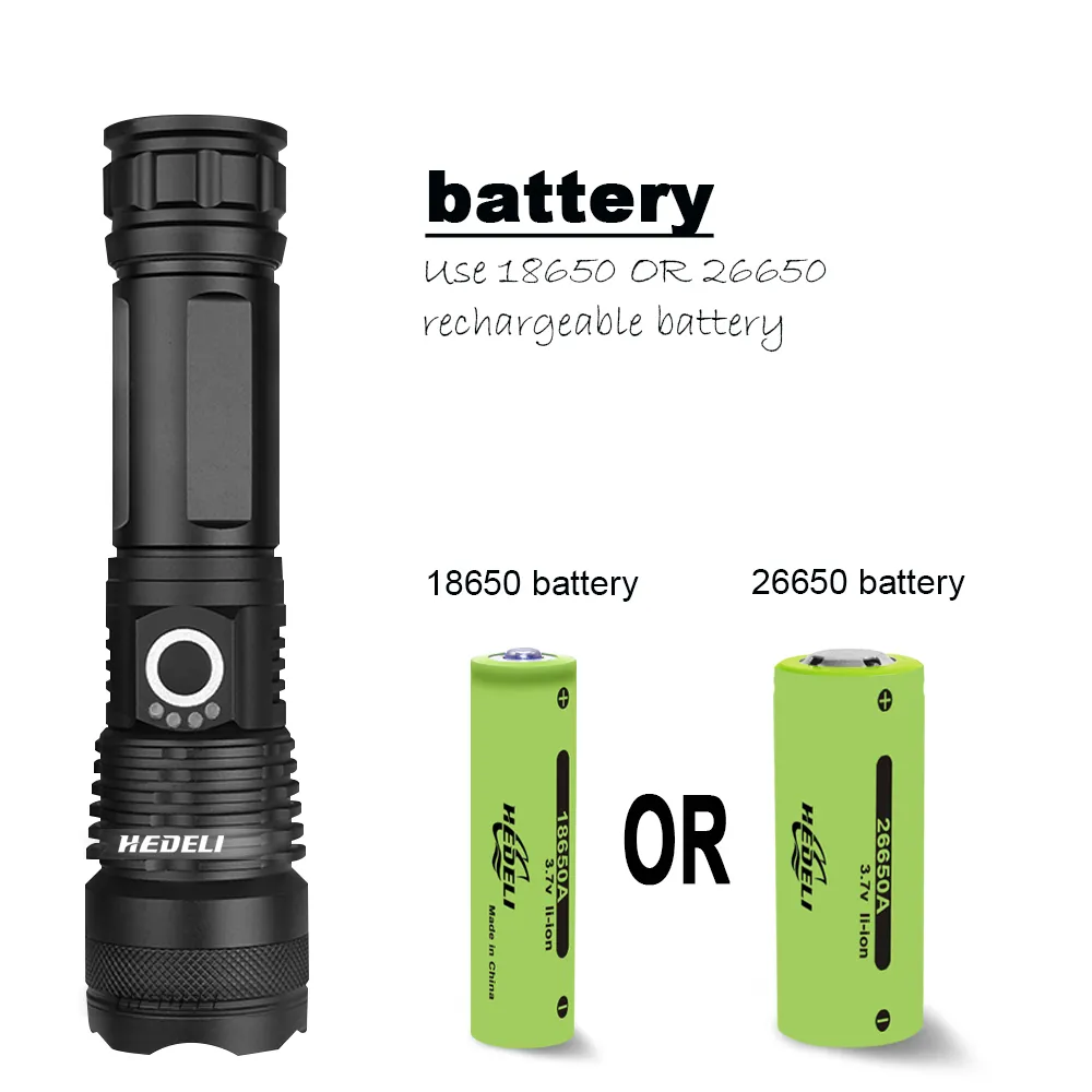 High Lumens 502 mais poderosa lanterna LED USB ZOOM TACTICA TACTICAL 50 18650 ou 26650 Bateria recarregável Luz de mão Y200444777296