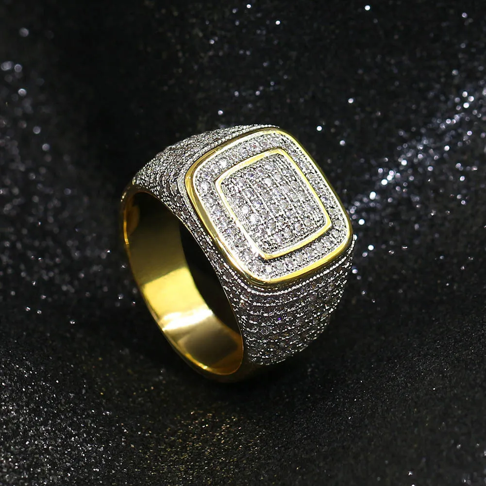 2020 Hiphop CZ anneaux pour hommes plein diamant carré Hip Hop bague plaqué or bijoux 1637155