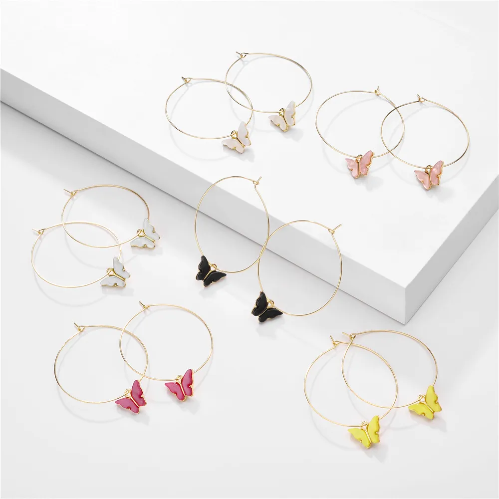 Femmes grand cercle balance pendentif boucles d'oreilles créatif Simple coloré acrylique papillon oreille boucle cerceau boucles d'oreilles bijoux de mode