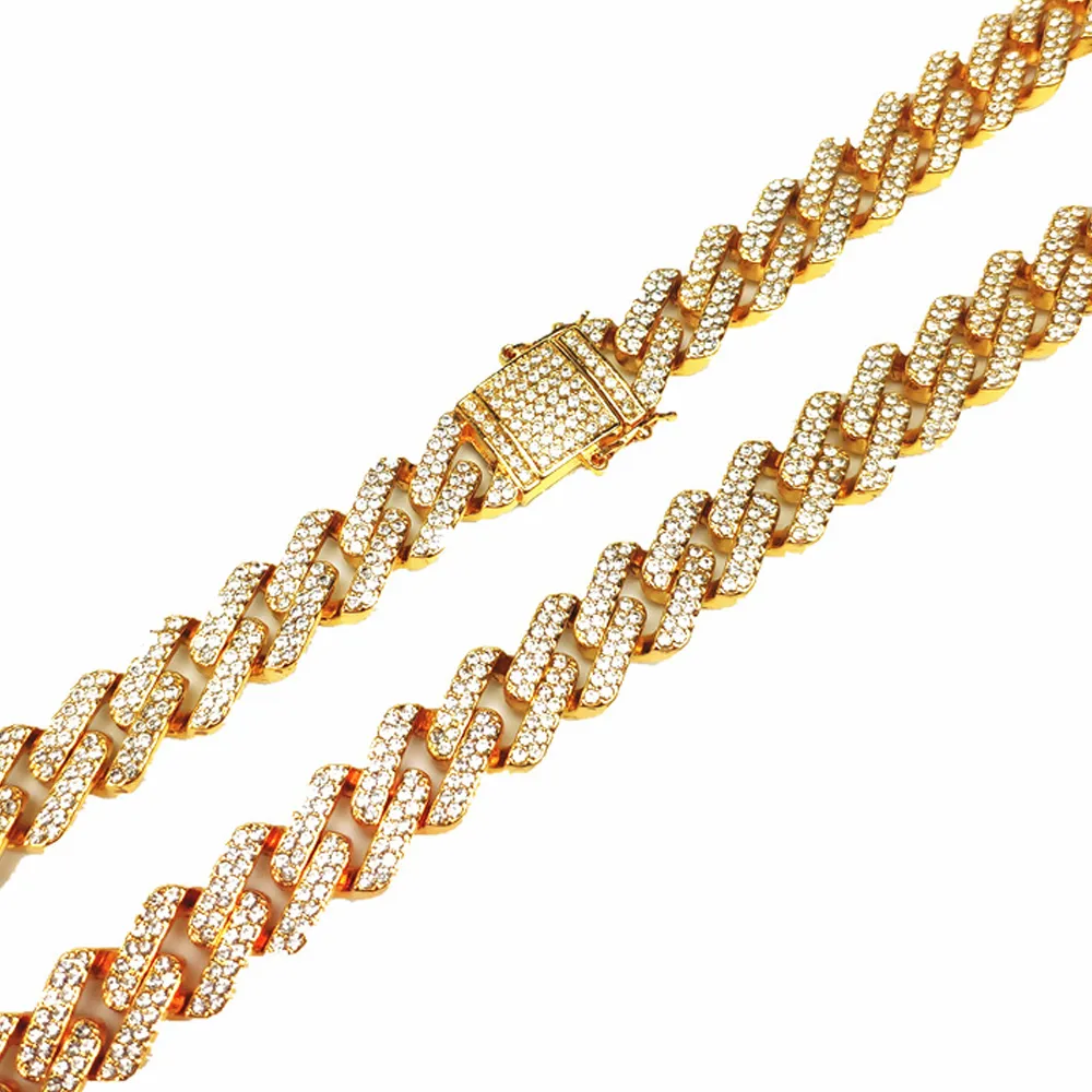 Iced out 15mm Miami Cuban Link Chain 8 16 18 20 24 Anpassad halsbandsarmband Rhinestone Bling Hip Hop For2452