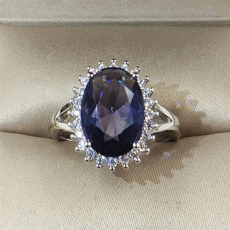 Chouchong venda superior novas jóias finas 925 prata esterlina corte oval azul safira cz diamante pedras preciosas eternidade pedra de aniversário feminino wedd2889