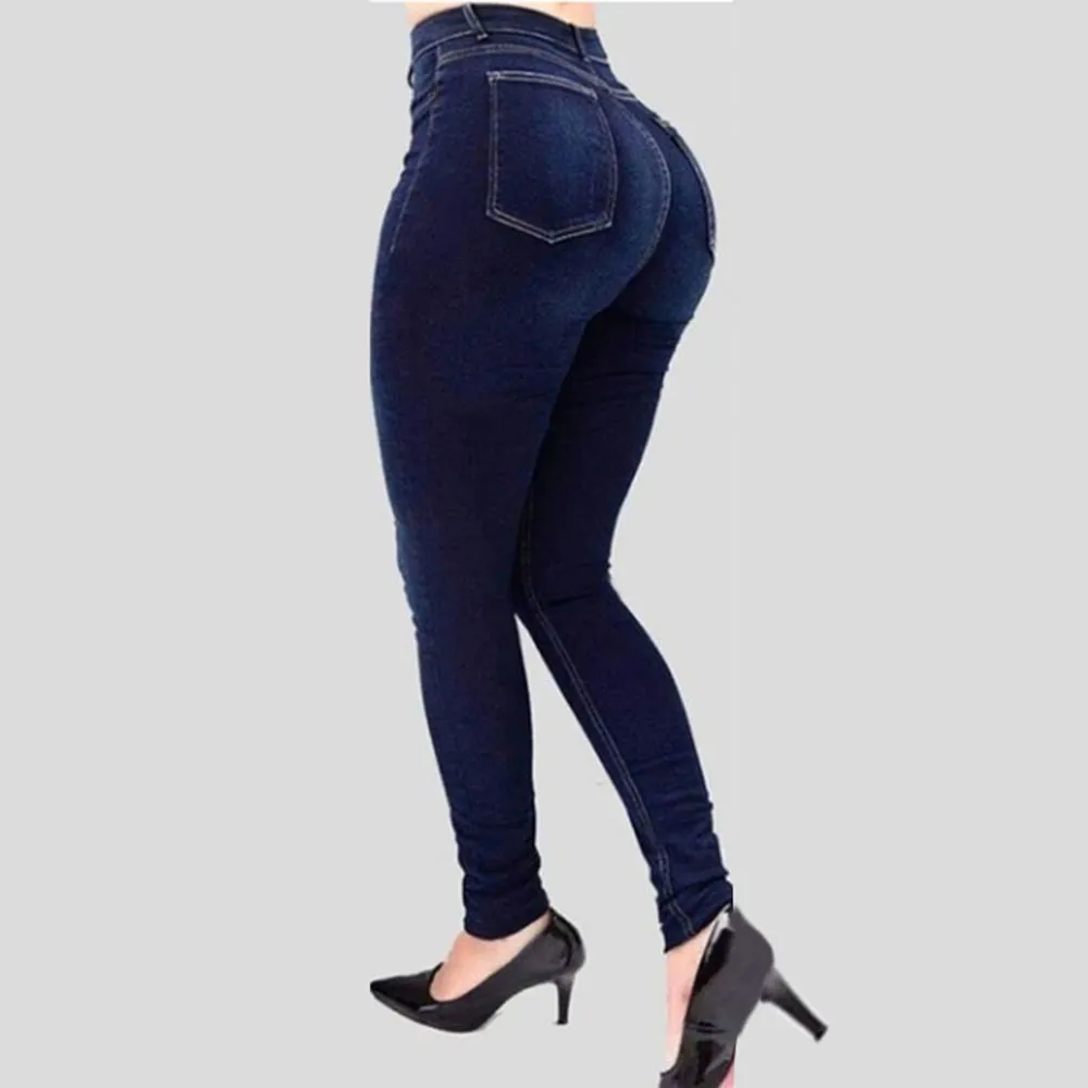 Cysincos Donne ad alto contenuto di jeans in denim magro ad alta vita Stretch pantaloni sottili jeans fulms casual botton office pantaloni più taglia cx204937388