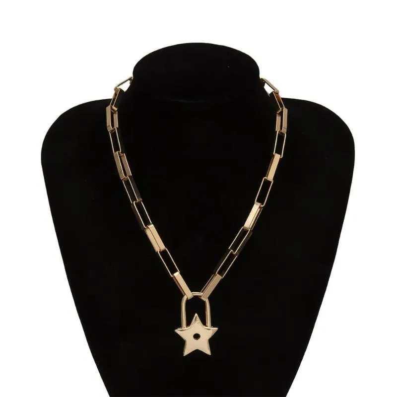 unique women jewelry Gold filled micro pave cz safety pin link chain choker necklace Star Pendant for sexy layer short neckalce1204Y