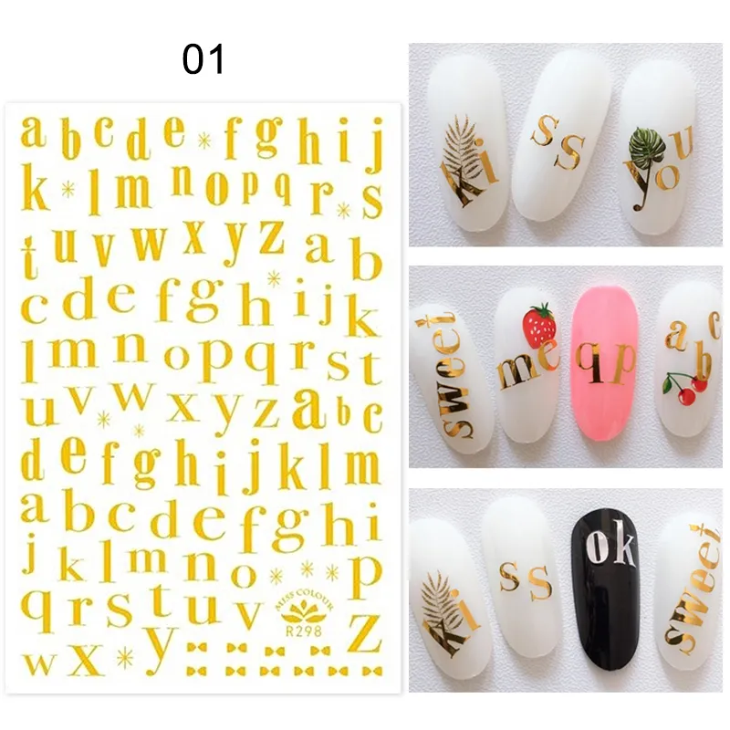Sheetnail Çıkartma Çiçek ve Mektup Deseni Yapıştırıcı Aktarım Sticker DIY Tırnak Sanatı Dekoruon1623673