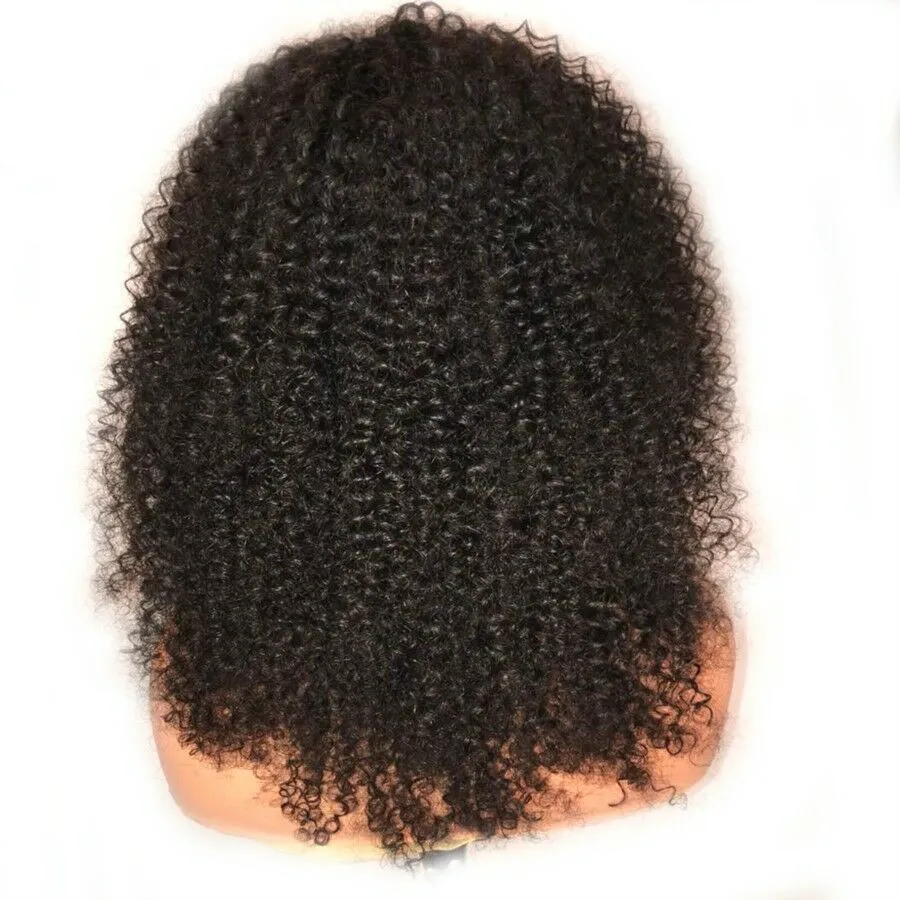 Afro Kinky Curly Human Hair Peruka z grzywką 150 Gęstość Mongolijska Remy ludzkie włosy Pełne koronkowe peruki przednie 13x6 głębokie część czarna1719675