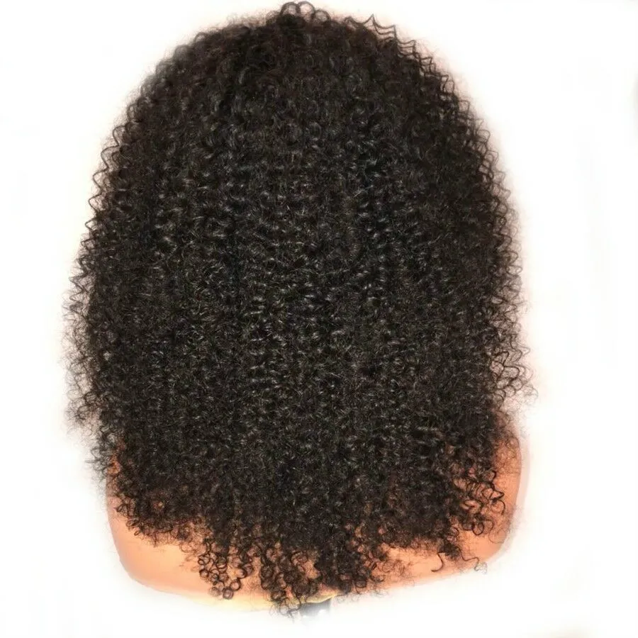 Perruque de cheveux humains frisés bouclés Afro avec frange 150 densité mongole Remy cheveux humains pleine dentelle avant perruques 13x6 partie profonde Black1719675