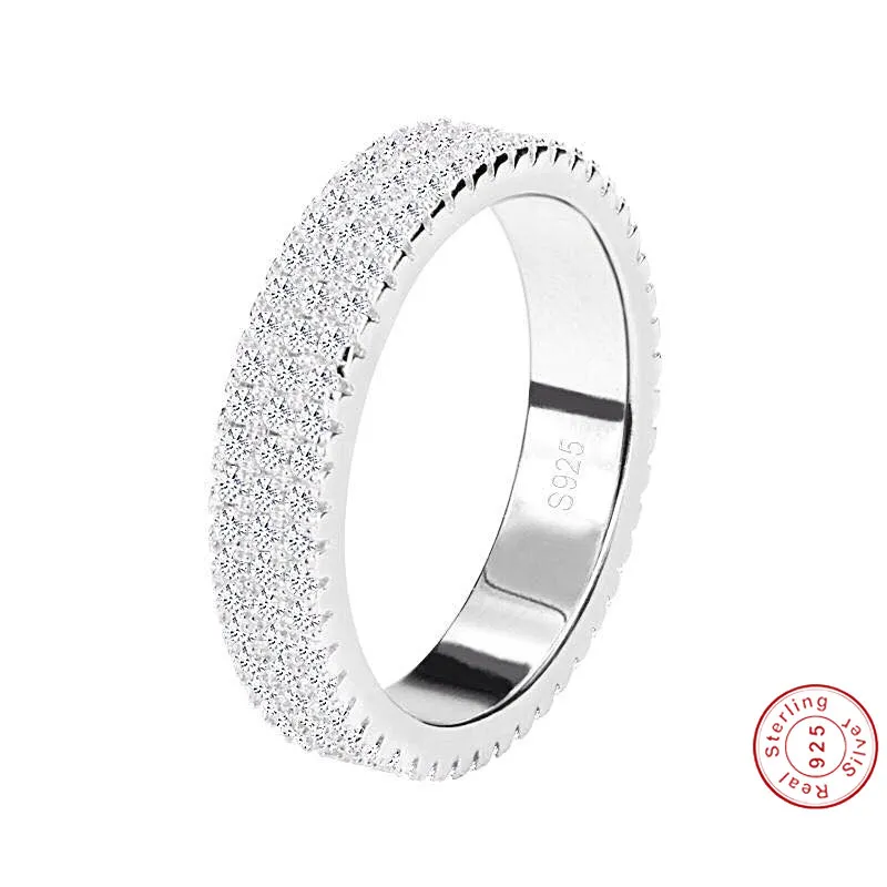 925 Silver Full 3 Rows Micro pave 5A Zircon cz Engagement Wedding Band Rings For Women Jewelry3175661