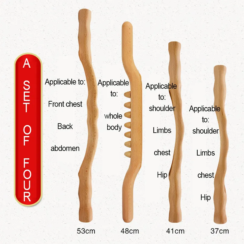 4 pezzi bastone raschiante in legno di faggio schiena spalla collo vita gamba strumenti massaggio bruciagrassi meridiano pennello sottile massaggiatore anticellulite Rod7432031