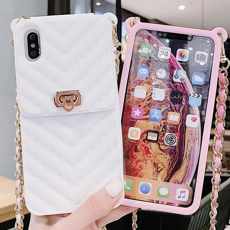 Fashion Portfel Case na iPhone 12 11 Pro Max Case Crossbody za 12 7 8 6 Plus XS Max XR torebka torebka długa karta silikonowa POC8840543