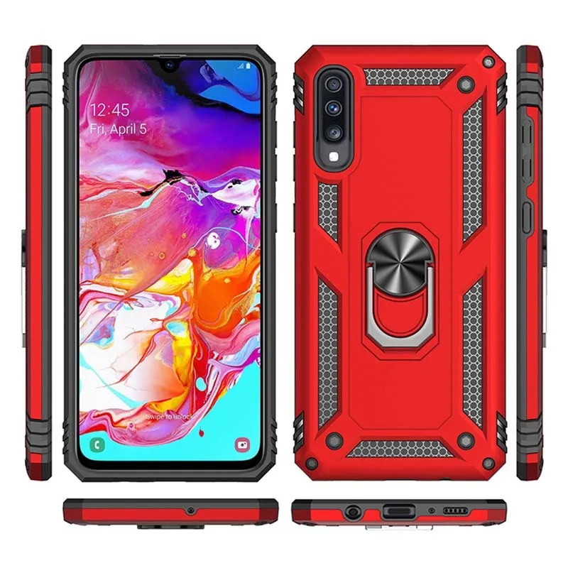 Auto -houder pantser kas voor Samsung Galaxy A20E A 10 20 30 40 50 70 S 21 31 7 Shockproof Finger Ring Buckle Stand Soft TPU PC Telefoon hoesje cover