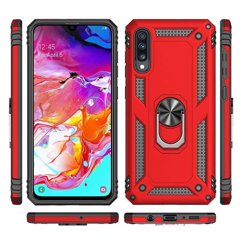 Car Holder Armor Case For Samsung Galaxy A20e A 10 20 30 40 50 70 S 21 31 7 Shockproof Finger Ring Buckle Stand Soft TPU PC Phone Case Cover