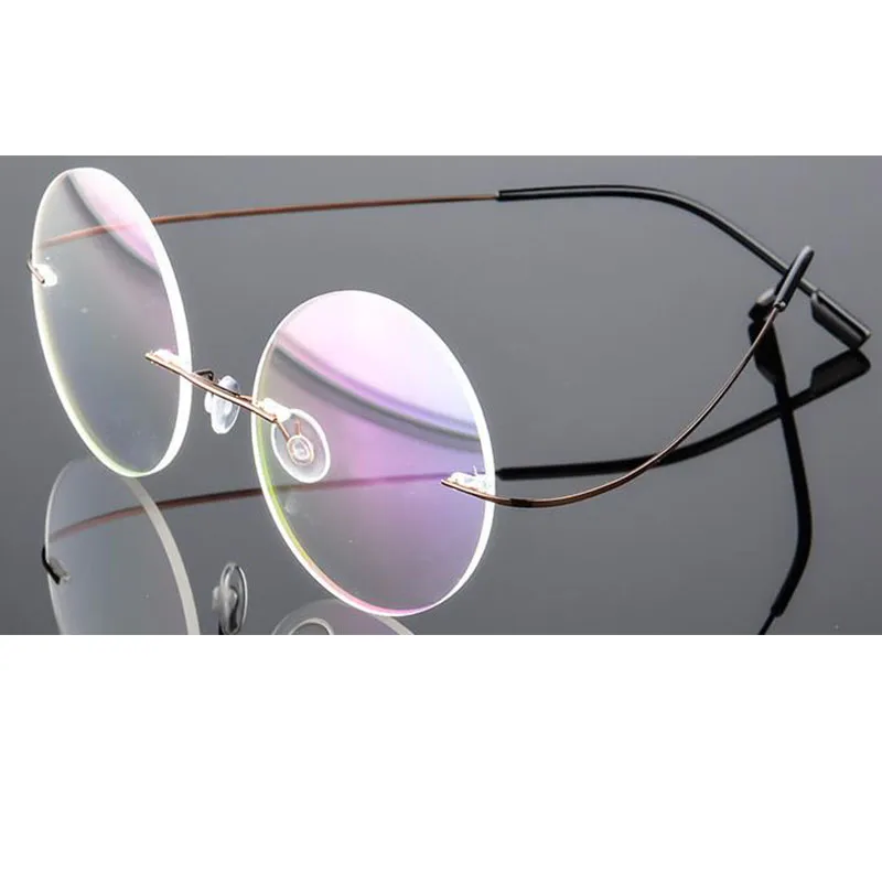 Модные солнцезащитные очки в оправе в стиле ретро, круглые титановые очки в оправе, мужские металлические без оправы, супер легкие, безвинтовые очки для близорукости Nerd1215B