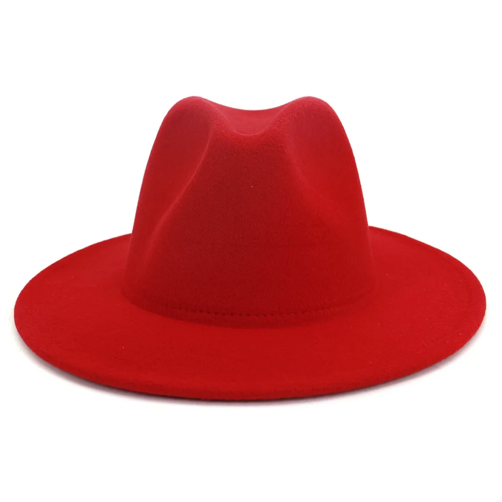 QBHAT Red Yellow Patchwork Wool Felt Panama Fedora Wide Brim Hat Flat Brim Top Jazz Cap for Ladies Women Men Casual Church Hat300e