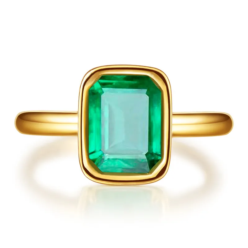 Cluster Rings Real Silver 925 Retro Square Green Stone Ring 18K Gold Color Cubic Zircon Emerald For Women Anniversary Party Gift256f