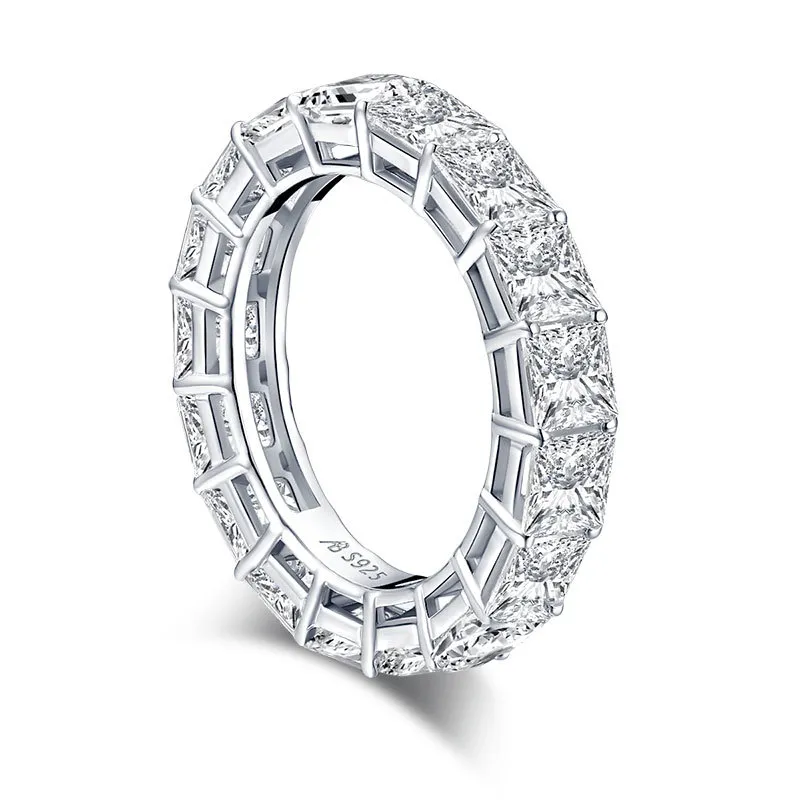 Ainuoshi 925 Sterling Silber 4mm Prinzessin geschnittener Eternität Ring für Frauen Sona Simuliertes Diamant Engagement Ehering Band Ring T207836766