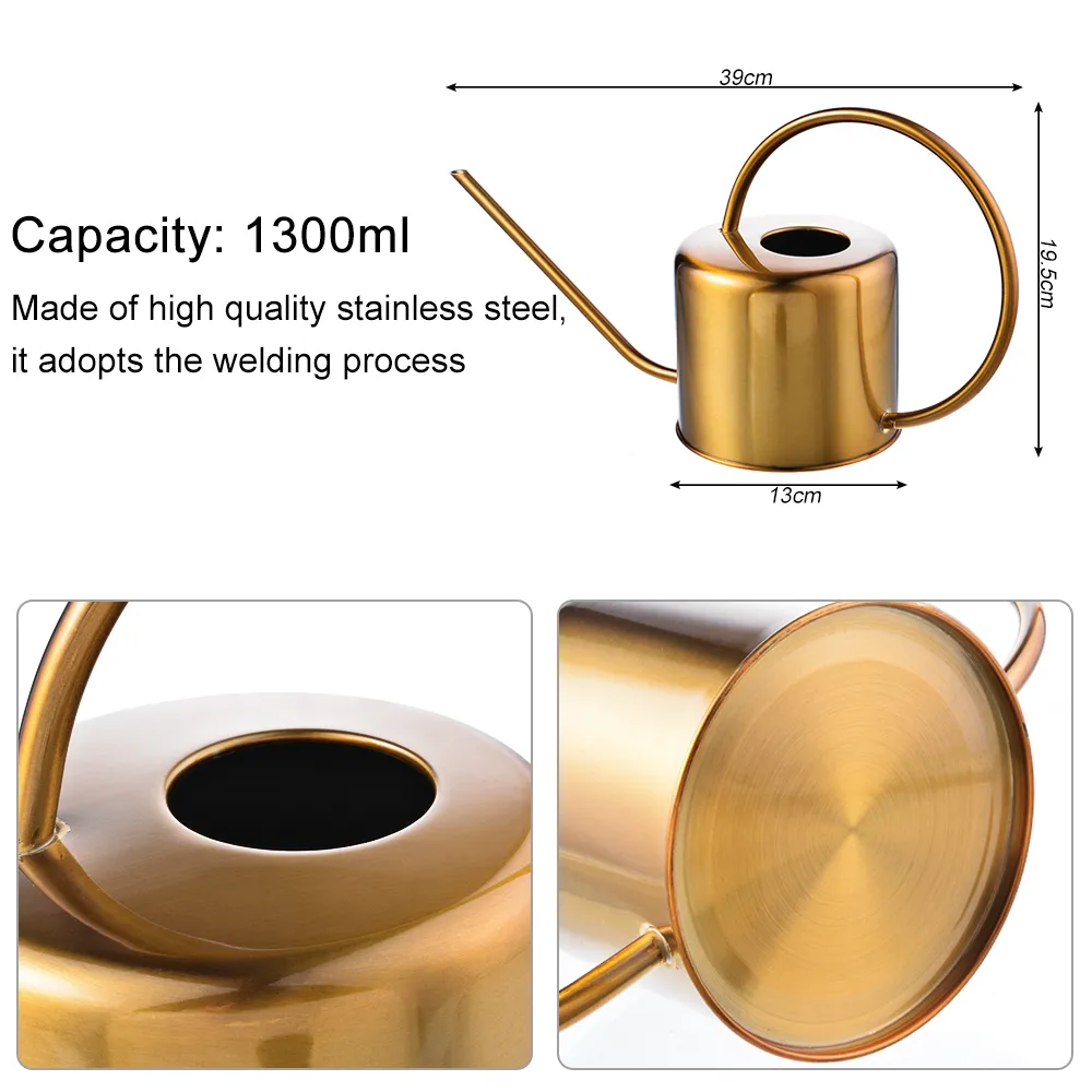 꽃을위한 정원 급수 캔 금속 1300ml 작은 물병 사용하기 쉬운 식물에 완벽한 핸들 플라워 Y2001066173532