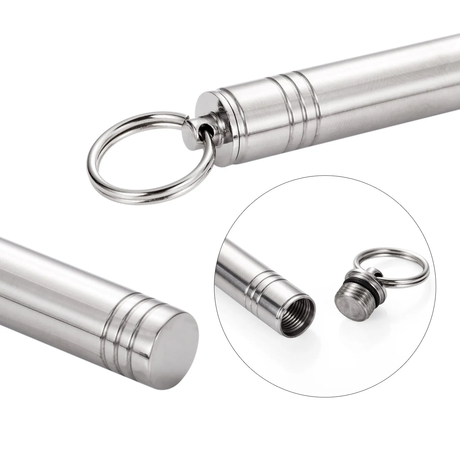 Fashion Keychain Portable Titanium Steel Metal Pocket Toothpick Holder with Traveling Key chain Toothpicks Box254S