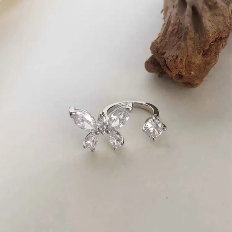 Nouveau Design Zircon papillon ouverture anneau réglable cristal gland bague mode pour femmes fille fête anneaux de mariage