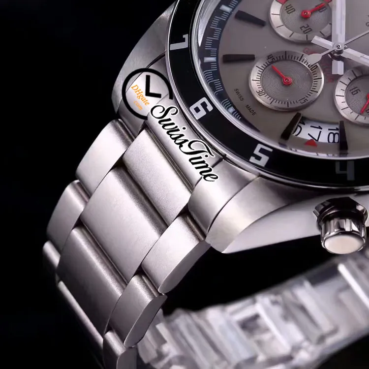 Nieuwe 20530N Miyota quartz chronograaf herenhorloge zwarte binnenkant grijze wijzerplaat stick markers roestvrijstalen armband stopwatch SwissTime B3197