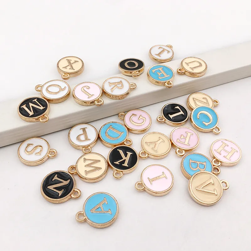 Enamel A-Z Alphabet Initial Letter Charms Handmade Pendant Charm Beads for DIY Bracelet Bangle Necklace Jewelry Making Findings