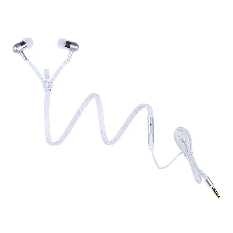 Universal Zipper Style Headphone Zip Earphone Wired Creatively Stereo Hands-Free Cable Earbud Ear Phones with Microphone Volume 3.5mm