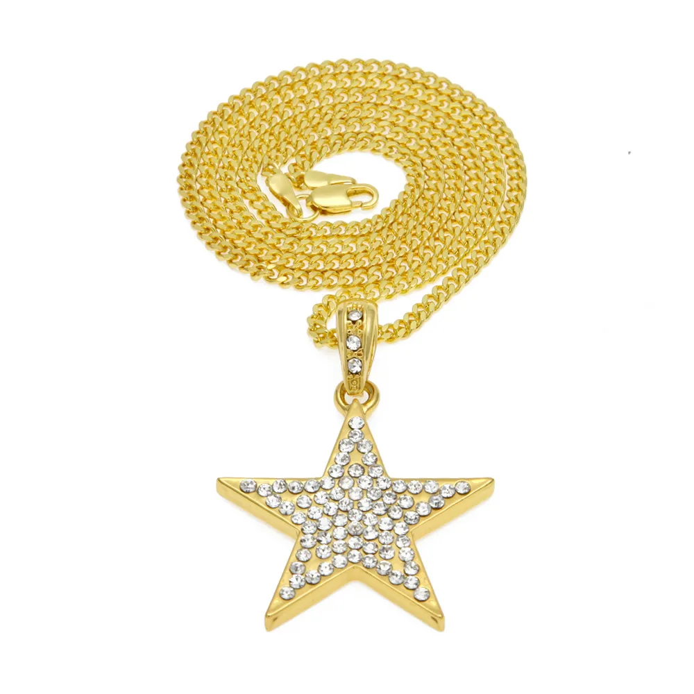 Glacé strass or Hiphop bijoux pour hommes Mini étoile pendentif à breloque colliers Pop Street Style Hip Hop accessoires Whole225j