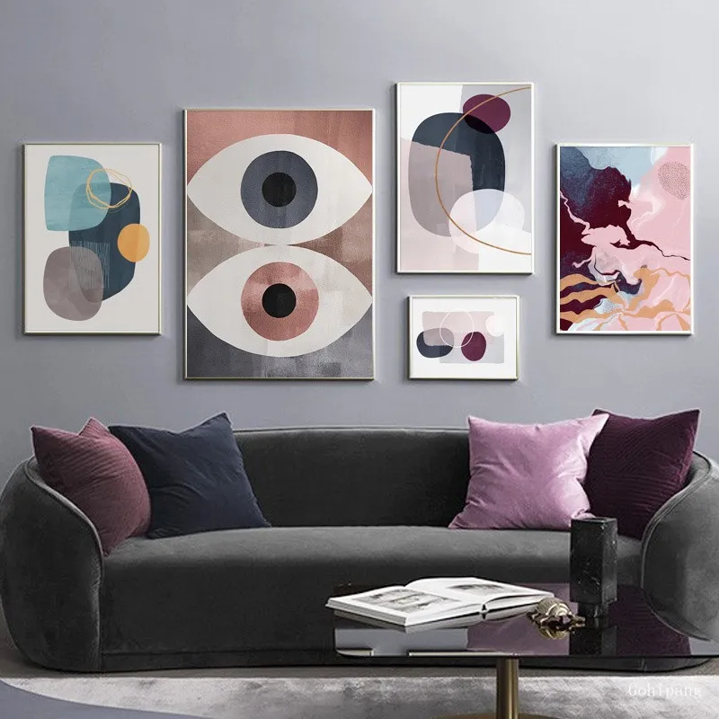 Modern Abstract Eye Geometric Line Wall Art Canvas Målning Nordiska affischer och skriv ut väggbilder för vardagsrumshemdekor7902941