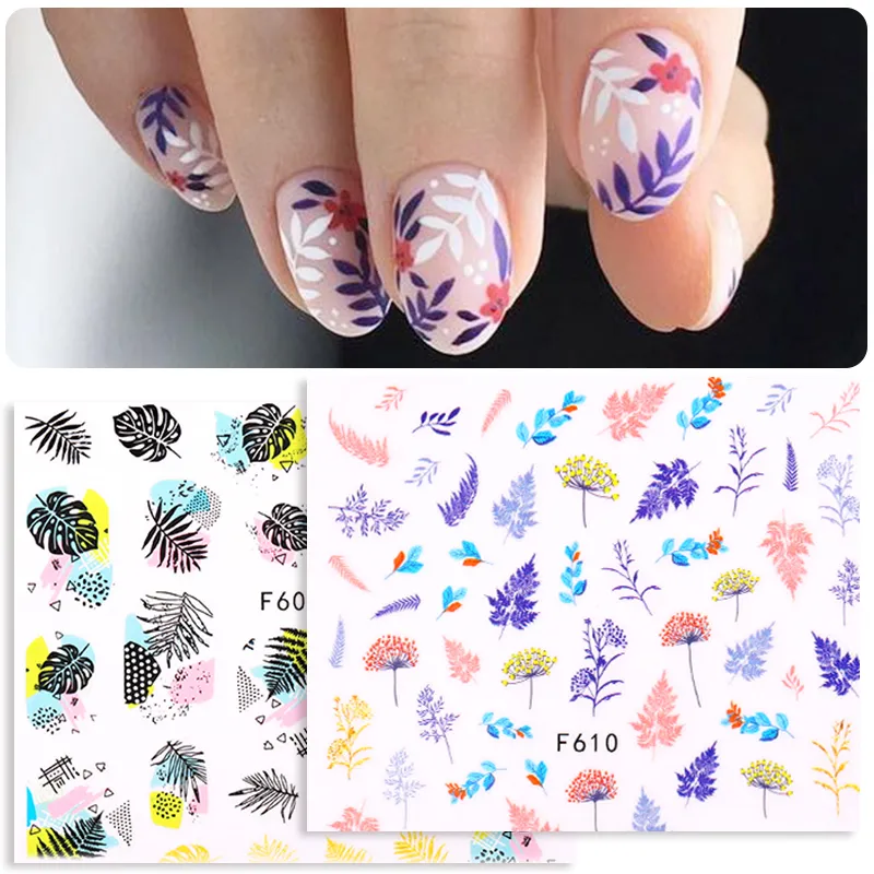 Eco-friendly1 Sheet Black Flower 3D Nail Art Stickers Summer Theme Sliders Flowers Leaves Mandala Leaf Geometry Adhesive Nail Decals Design