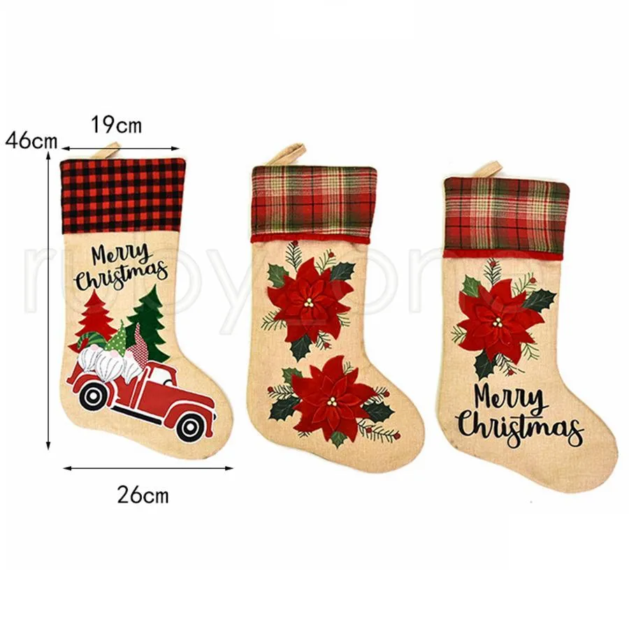 Creativo Santa Claus Calcetines de Navidad Dibujos animados Medias lindas Bolsa de regalo de dulces Adornos para árboles de Navidad Fiesta Decoraciones navideñas RRA3459