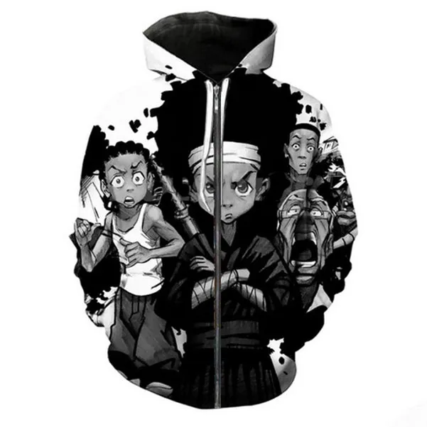 إطلاق جديد للرجال / النساء boondocks مضحك ثلاثية الأبعاد طباعة أزياء رياضية السراويل + سستة هوديي ملابس رياضية غير رسمية L015