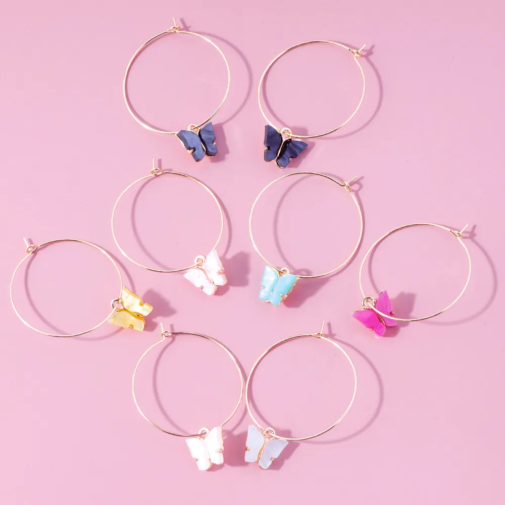 Femmes grand cercle balance pendentif boucles d'oreilles créatif Simple coloré acrylique papillon oreille boucle cerceau boucles d'oreilles bijoux de mode