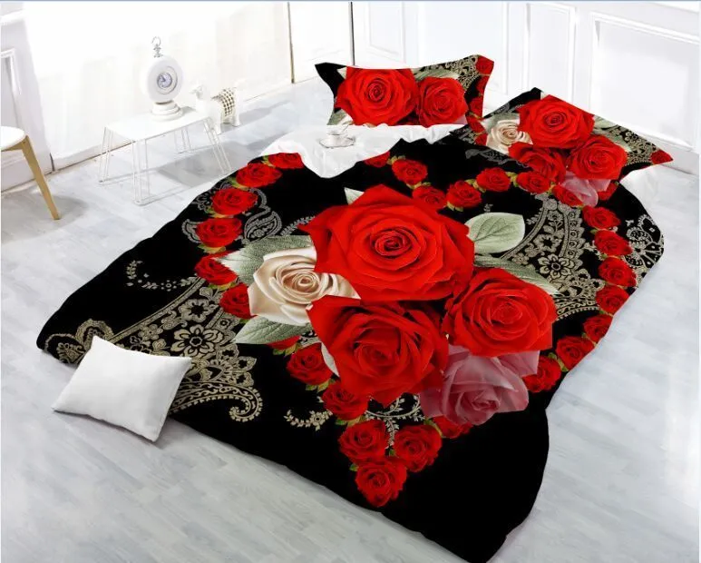 3D Vermelho Rosa Conjunto de Roupa de Linho Folha de Cama Dupla Rei Rei Duveta Quilt Cover Bedclothes Frolvícula 4 Pçs / Set Home Têxtil Beauty LJ200818