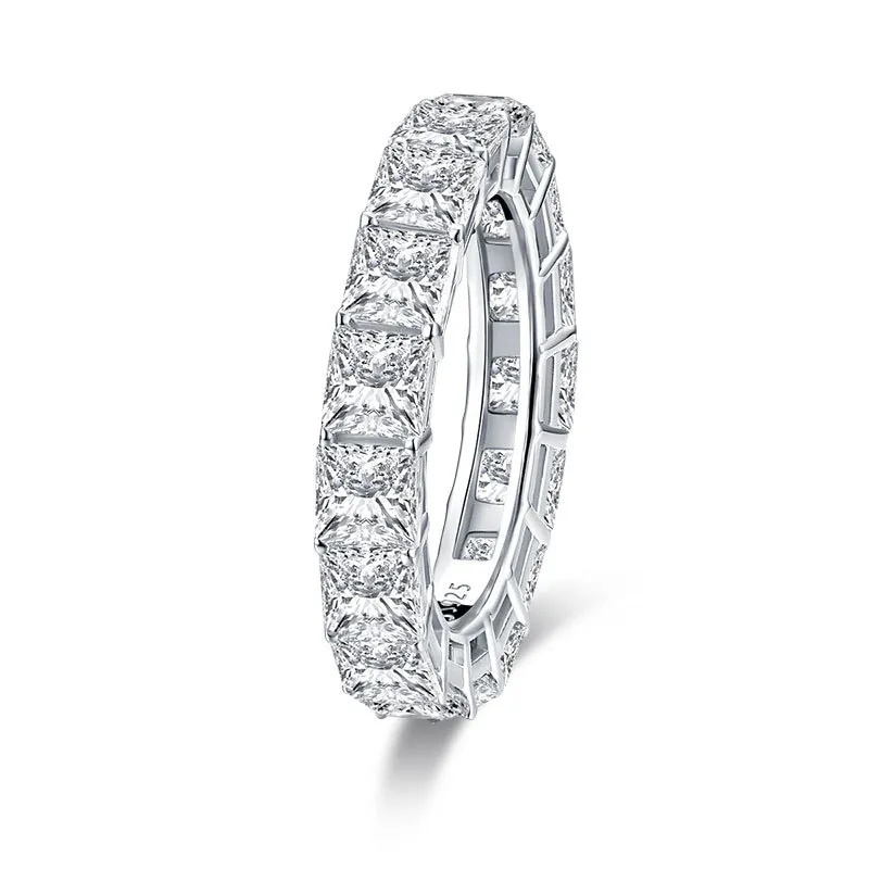 Ainuoshi 925 Стерлинговое серебро 4MM Princess Cut Full Eternity Ring для женщин Сона Смоделировала бриллиантовое обручальное кольцо кольца T204705201