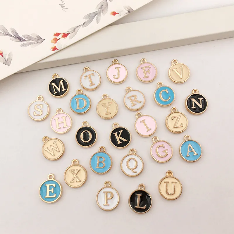 Enamel A-Z Alphabet Initial Letter Charms Handmade Pendant Charm Beads for DIY Bracelet Bangle Necklace Jewelry Making Findings