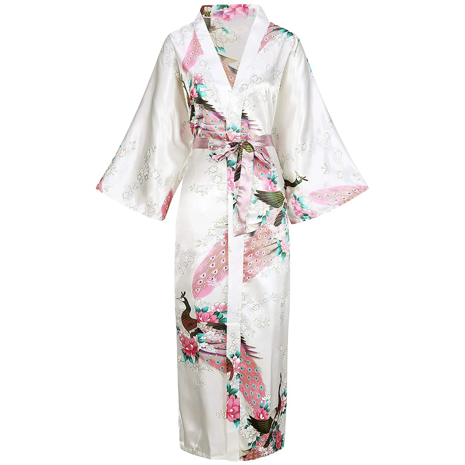Grå kvinnor lång tryckt mantel floralpeacock brud brudtärna klä klänning rayon sömnkläder fritid kimono badrock bröllop gåva y23243