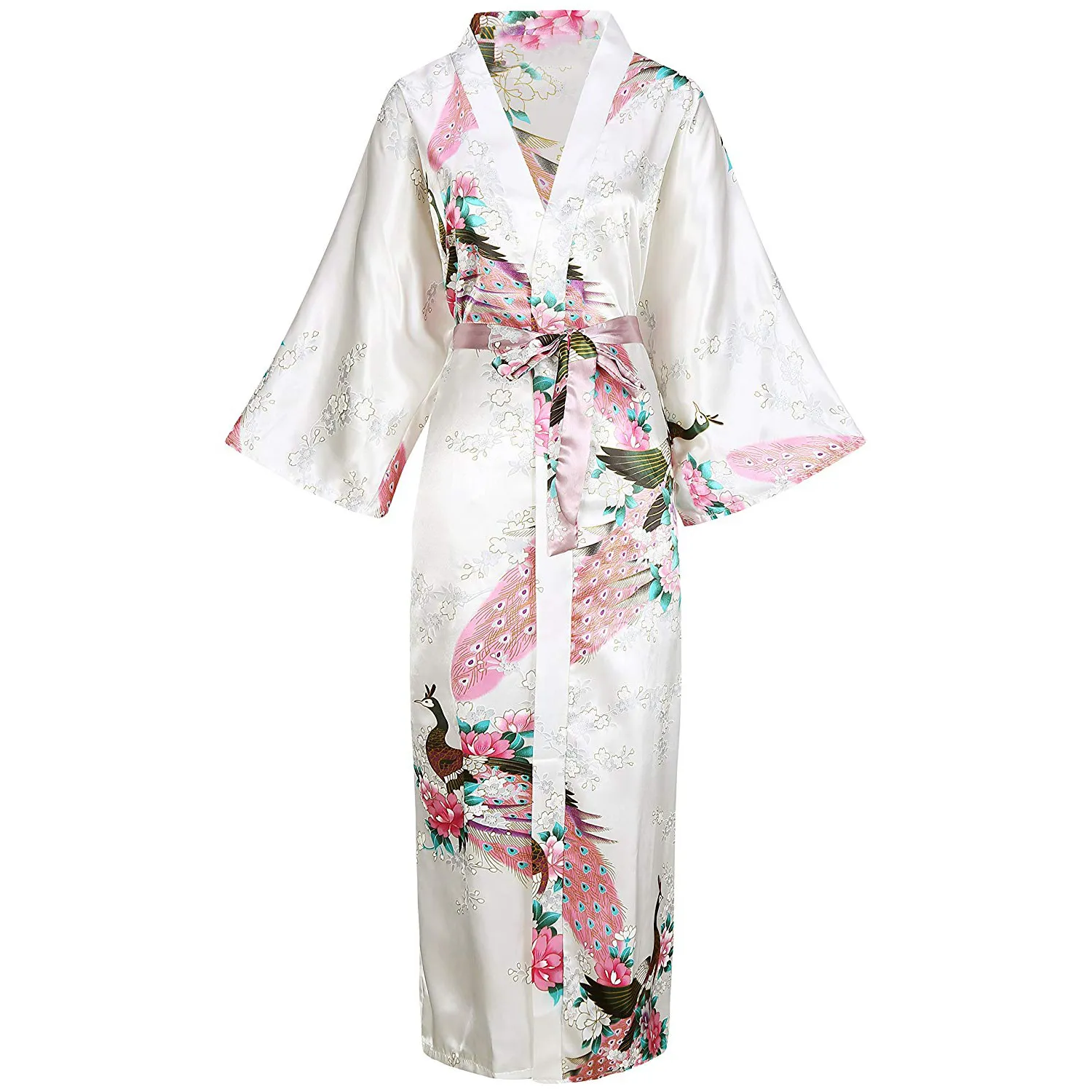 Szare kobiety długie drukowane szlafrok Floralpeacock panna młoda Druzła Suknia Rayon Rayon Prosta w czasie darowizny ślubne Kimono