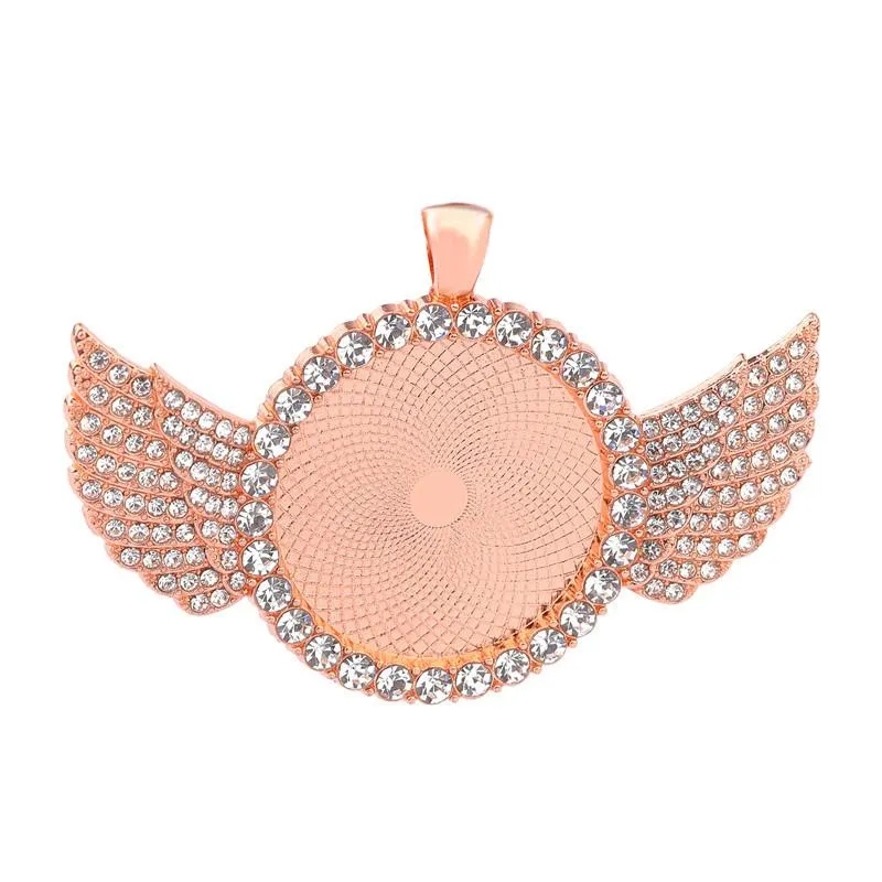 30mm DIY Jewelry Accessories Round Bottom Brackets Time Gem Sublimation Blank Pendant with Wing For Transfer Printing Necklace237J