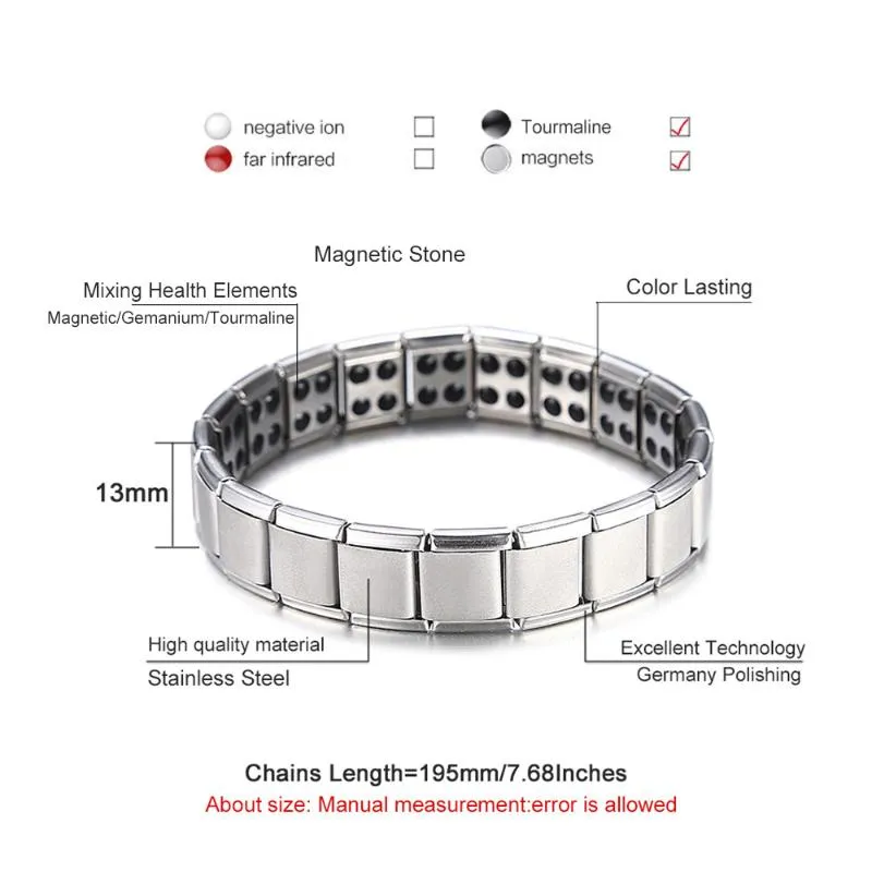 Magnetic Bracelets Stainless Steel Elastic Health Energy Balance Tourmaline Germanium Bracelet Bangle For Women Men Jewelry Gift244i