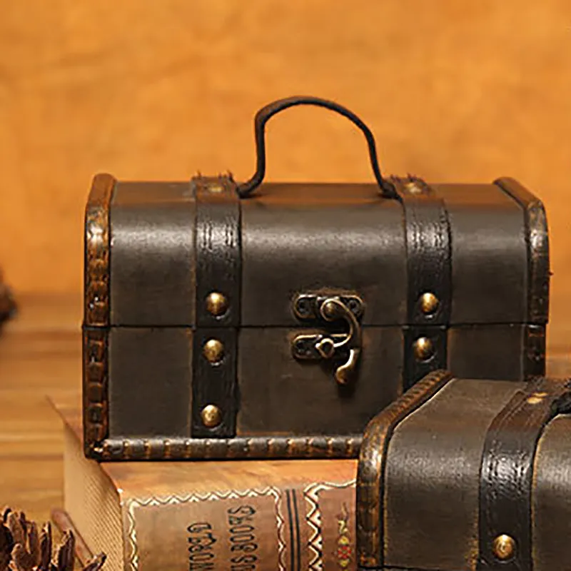 Smycken påsar väskor retro skattkista vintage träförvaringslåda antik stil arrangör för garderob prinka spänne1226r