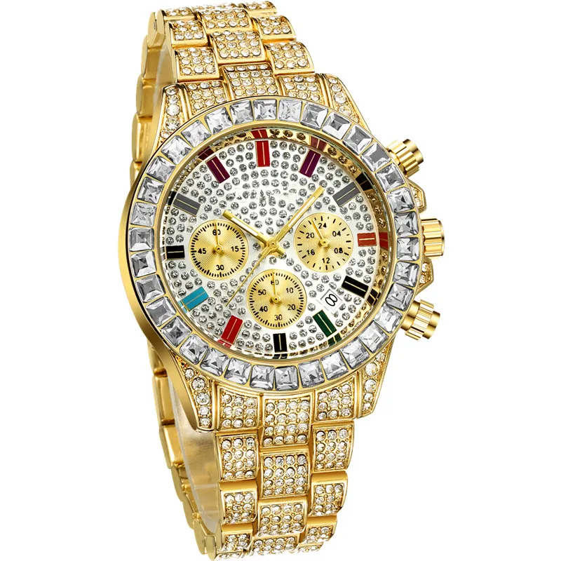 Новые модные роскошные дизайнерские красочные бриллиантовые часы с календарем и датой, кварцевые часы на батарейке для мужчин и женщин, многофункциональные 272m