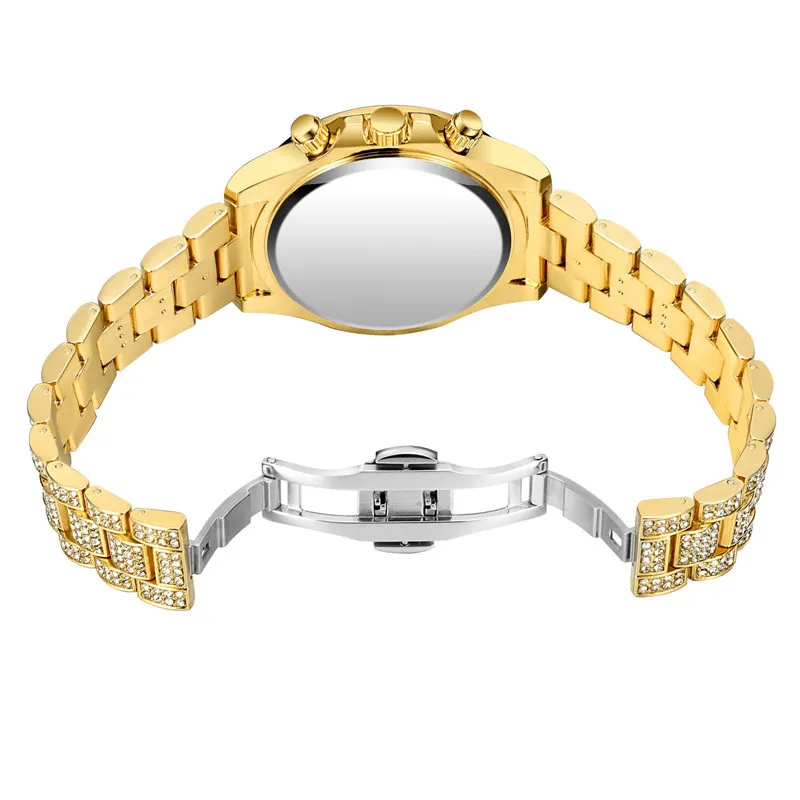Créateur de luxe de mode superbe coloré plein strass diamant calendrier date quartz batterie montres pour hommes femmes multi functi255U